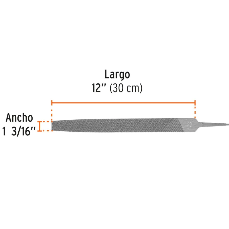Limas Plana Bastardas 12", Ancho 1 3/16" Espesor 5/16", Sin Mango, para acabados de metales, LPB-12 15146 Truper 13.050847 Lima
