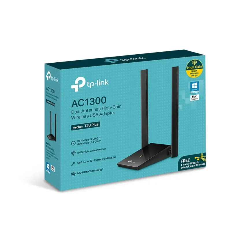 Adaptador USB inalámbrico AC1300 de alta ganancia 2Antenas Tp-Link Archer T4U Plus 84.745763 Adaptador USB inalámbrico AC1300 d