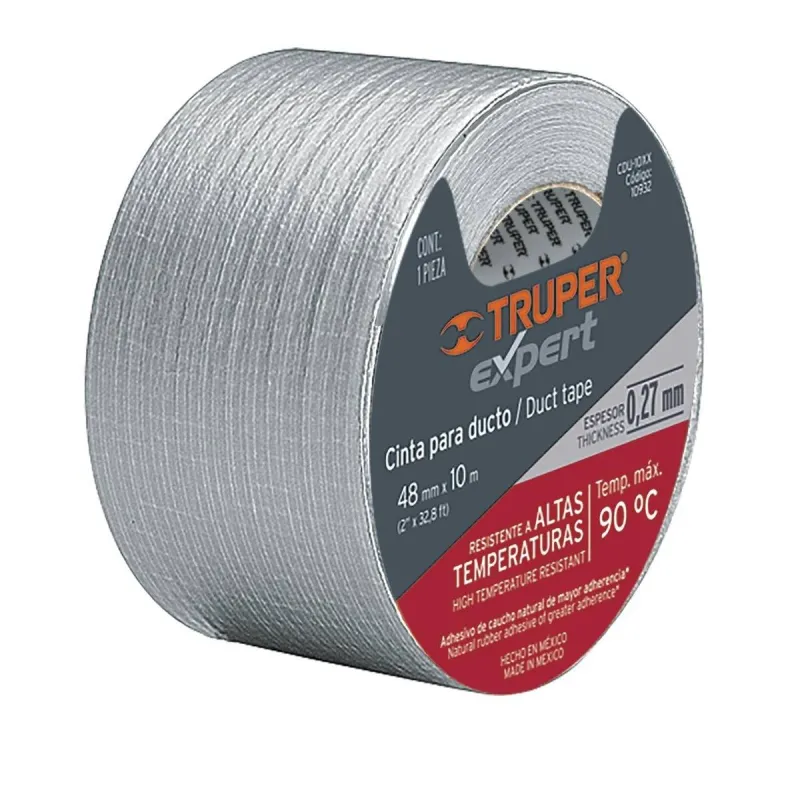 Cintas Ducte Tape 48mm x50m Resistente a Temperaturas Truper 10944 25.423729 Cinta Ducte Tape 50m Ancho 48mm Espesor 0.27mm, El
