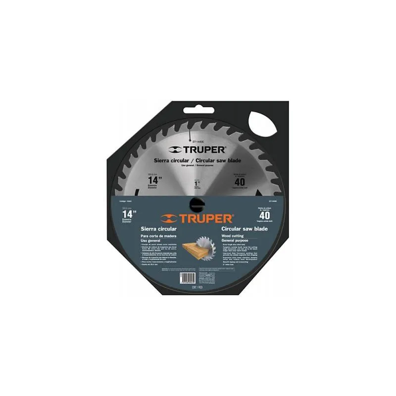 Discos Sierra para Madera 14" Centro 1", 40 Dientes de carburo de tungsteno, ST-1440E 18322 Truper 98.305085 Sierra Circulares
