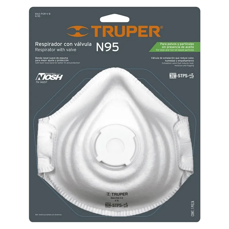 Mascarilla con Valvula para Vapores Organicos TIPO N95, Clip Metalico, MAS-POR-V-B 19757 Truper 6.016949 Mascarilla con Valvula