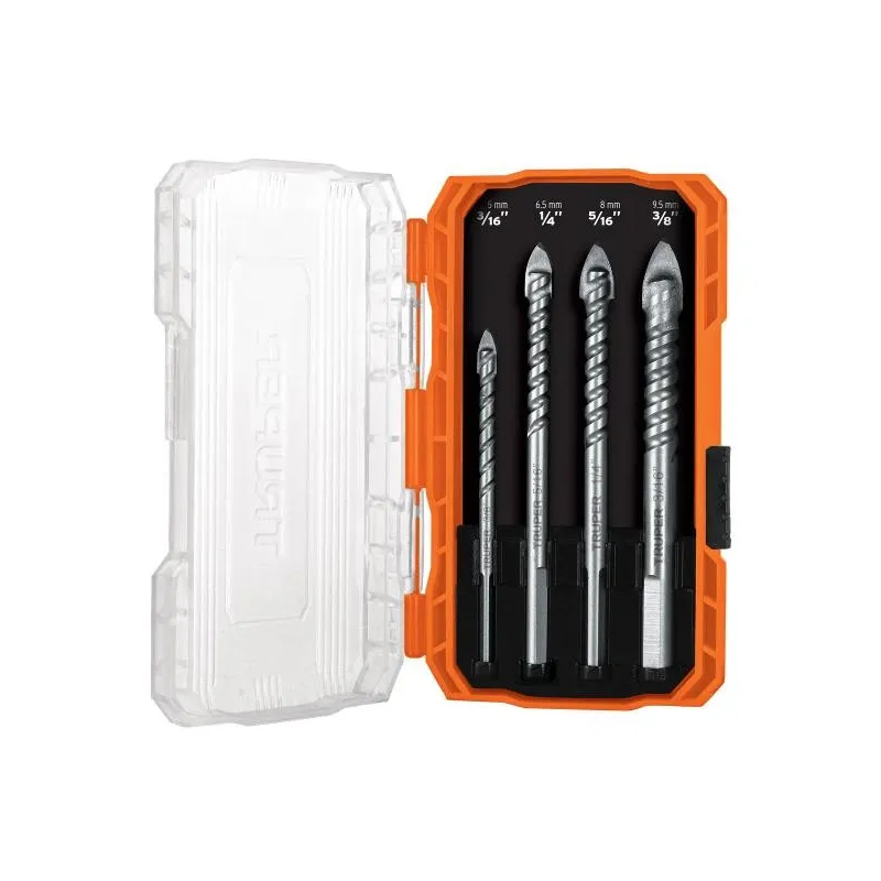 Juego de Brocas para Vidrios y Azulejos 4 Piezas Carburo de Tungsteno CEstuche, Truper 101841 32.20339 Juego de Brocas para Vid