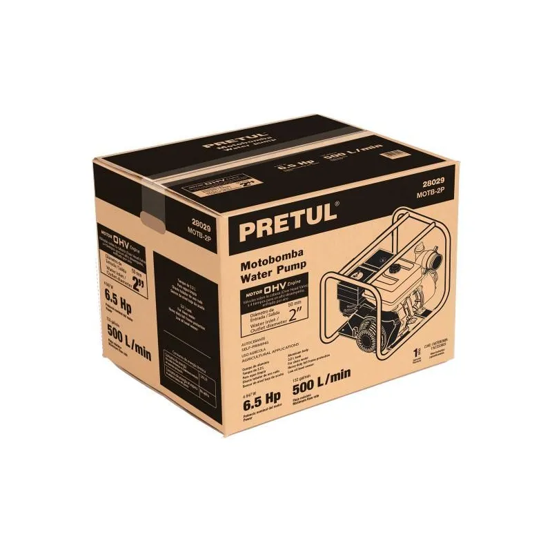 Motobombas 2" 4T 6.5HP 500L Motor Gasolina 212cc 4T 25m Pretul 28029 434.745763 Motobomba Gasolina 2" 4T 6.5HP 500L/min A25m Au