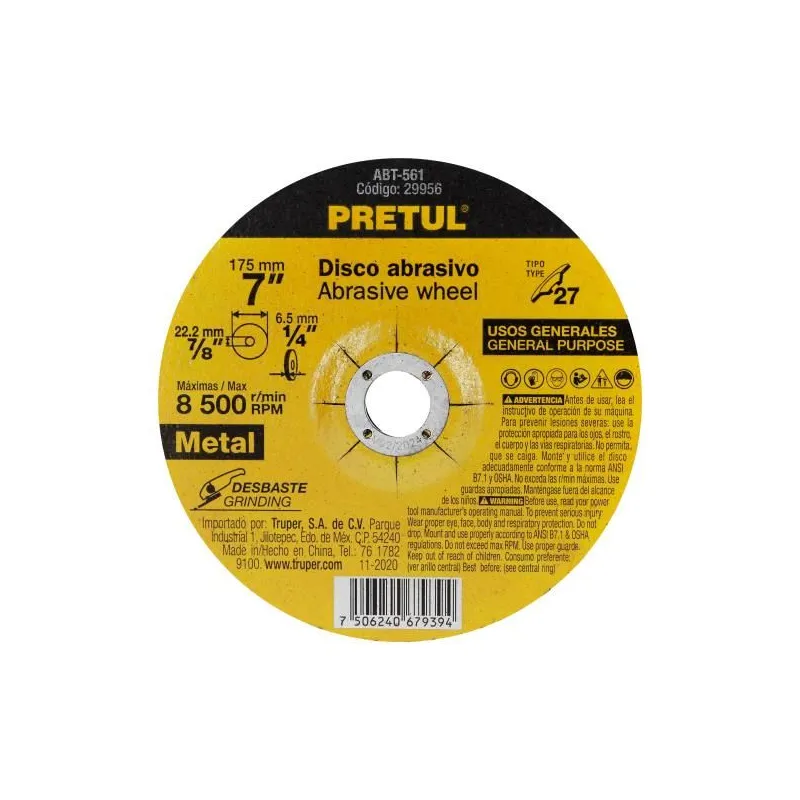 Discos de Desbaste Metal 7" x6.2mm Oaluminio, Pretul 29956 6.186441 Disco de Desbaste Metal 7" x6.2mm Oaluminio, Pretul 29956 D