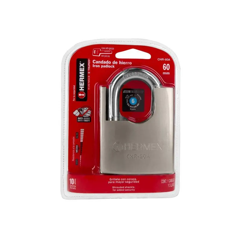Candados Acorazado 60mm S6 Hierro 3llaves Anti-Ganzua Hermex 43314 17.79661 Candados Acorazado 60mm S6 Hierro 3llaves Anti-Ganz