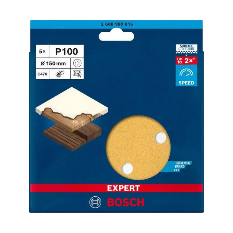 Discos de Lijas 150mm G100 6Huecos x5u Expert Best for Wood&Paint C470 Bosch 2608900816 9.830508 Discos de Lijas 150mm G100 6Hu