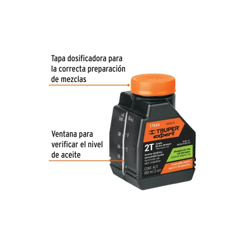 Aceite Sintetico 100ml 3oz Para 5L Gasolina motor 2 Tiempos Motos Desbrozadoras Motosierras, Truper ACES-5 17624 3.644068 Acei