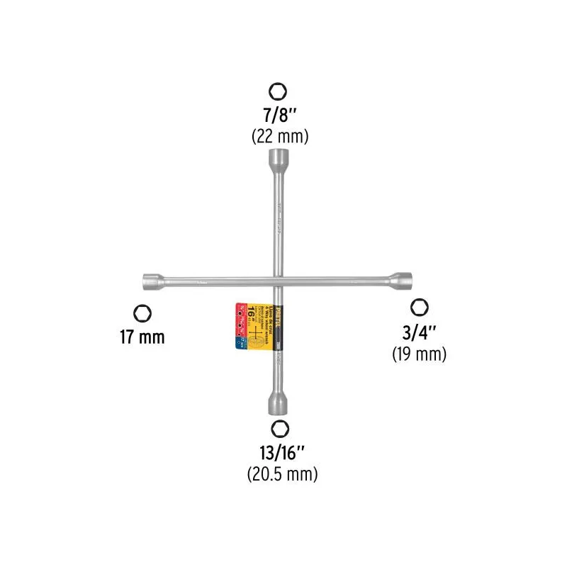 Llaves de Rueda 16" en Cruz 17mm 3/4 13/16 7/8 Galvanizadas Pretul 28889 22.033898 Llaves de Rueda 16" en Cruz 17mm 3/4 13/16 7
