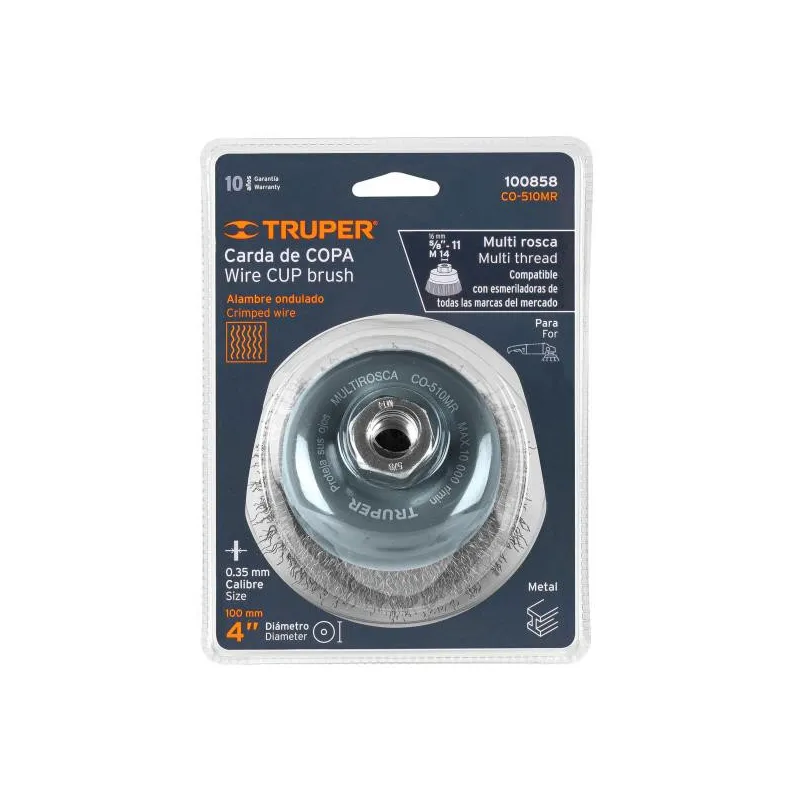 Cardas Copa 4" Ondulado Fino M14 Truper 100858 16.949153 Cardas Copa 4" Ondulado Fino M14 Truper 100858 Fabricada en acero al c