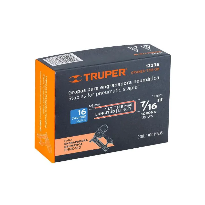 Grapas Corona 7/16" Calibre 16 L38mm Engrapadora Neumatica C1000u Truper 13335 18.644068 Grapas Corona 7/16" Calibre 16 L38mm E