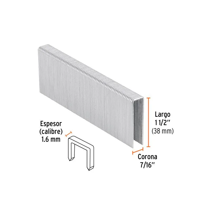 Grapas Corona 7/16" Calibre 16 L38mm Engrapadora Neumatica C1000u Truper 13335 18.644068 Grapas Corona 7/16" Calibre 16 L38mm E