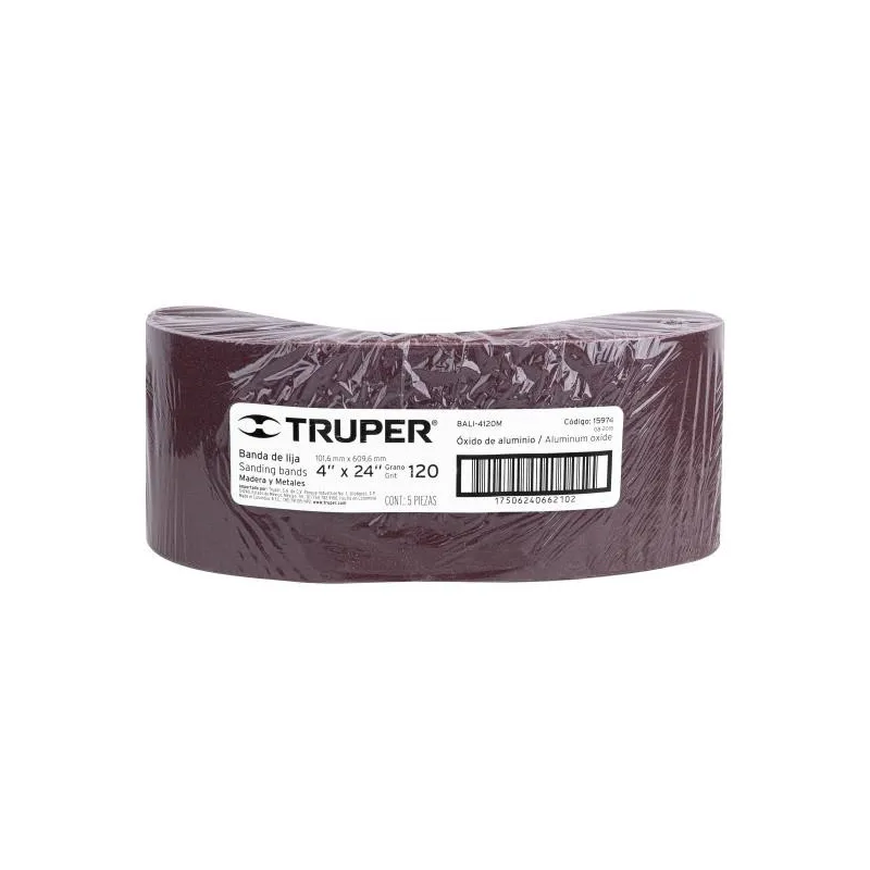 Lijas de Banda G120 4x24" x5u OAluminio Truper 15974 23.728814 Lijas de Banda G120 4x24" x5u OAluminio Truper 15974 Fabricado e