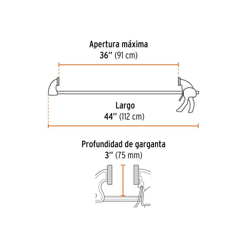 Prensas de ajuste rapido 36" uso rudo Truper 102641 55.932203 Prensas de ajuste rapido 36" uso rudo Truper 102641 Cuerpo de nyl