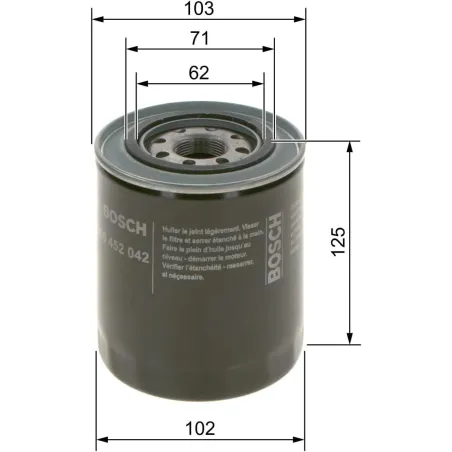  Filtros de Aceite 125x102x71x62mm M26x1.5 Hyundai H100 Kia Carnival Mazda Mitsubishi L300 Bosch 0986452042 33.898305 Filtros de