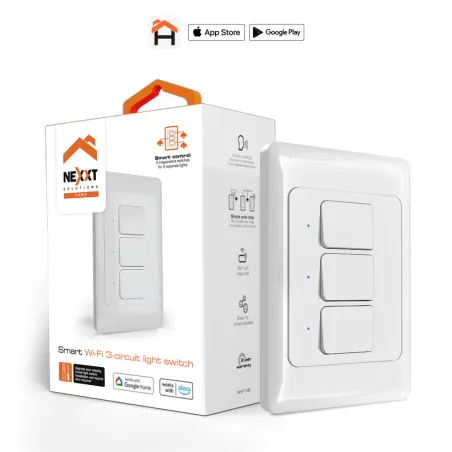  Interruptor de 3 circuitos inteligente con conexion Wi-Fi Nexxt NHE-T100 83.898305 Interruptor de 3 circuitos inteligente con c
