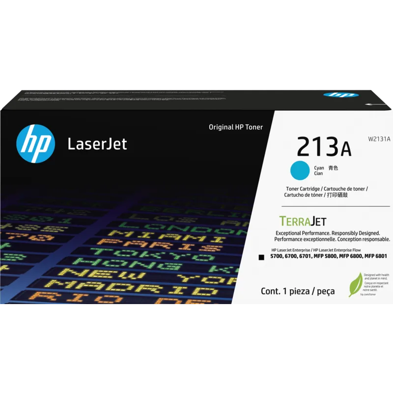 Cartucho Toner HP 213A Cian W2131A HP-Cartucho Toner HP 213A Cian W2131A Marca HP Modelo W2231A Compatible LaserJet Enterprise 5