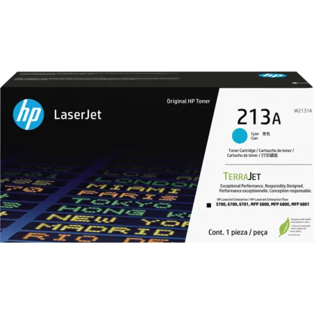Cartucho Toner HP 213A Cian W2131A HP-Cartucho Toner HP 213A Cian W2131A Marca HP Modelo W2231A Compatible LaserJet Enterprise 5