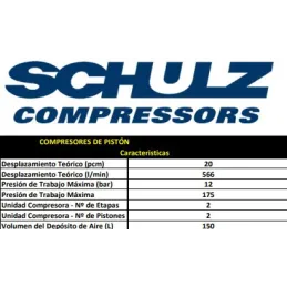 Compresoras de Aire 200L 5HP Horizontal MCSV20/200 200L-PRESOS Schulz 932.7553-0 schulz-Compresoras de Aire 200L 5HP Horizontal 