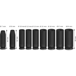 Juego Dados Impacto 9pzas 7 8 10 12 13 15 16 17 19mm E3/8 Largo Bosch 2608003037 Bosch-Juego Dados Impacto 9pzas 7 8 10 12 13 15