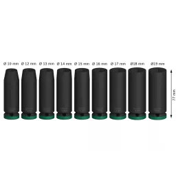 Juego Dados Impacto 9pzas 10 12 13 14 15 16 17 18 19mm E1/2 Largo Bosch 2608003039 Bosch-Juego Dados Impacto 9pzas 10 12 13 14 1