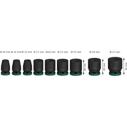 Juego Dados Impacto 9pzas 10 11 13 17 19 21 22 24 27mm E1/2 Corto Bosch 2608003038 Bosch-Juego Dados Impacto 9pzas 10 11 13 17 1