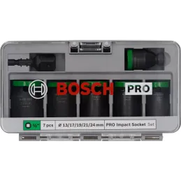 Juego Dados Impacto 7Pzas 13 17 19 21 24mm E1/2 Con adaptador Bosch 2608003032 Bosch-Juego Dados Impacto 7Pzas 13 17 19 21 24mm 