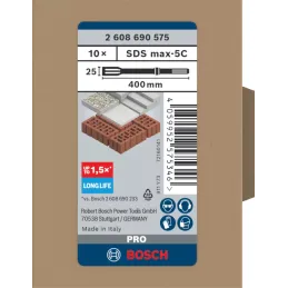 Cincel SDS Max-5C Plano 25x400mm x10pzas Autoafilable R-Tec Bosch 2608690575 Bosch-Cincel SDS Max-5C Plano 25x400mm x10pzas Auto