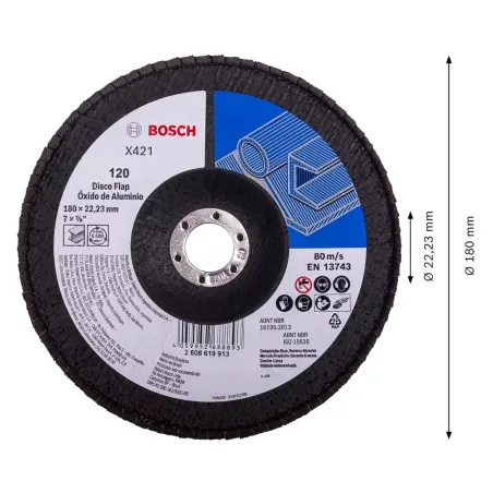 Disco Flap 7" 180mm G120 Curvo FibraVidrio x421 Bosch 2608619913 Bosch-Disco Flap 7" 180mm G120 Curvo FibraVidrio x421 Bosch 260