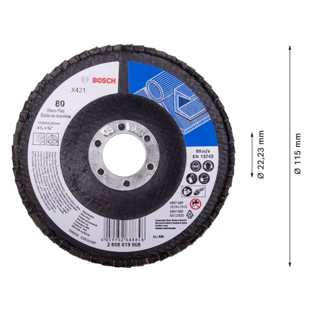 Disco Flap 4-1/2" 115mm G80 Curvo FibraVidrio x421 Bosch 2608619908 Bosch-Disco Flap 4-1/2" 115mm G80 Curvo FibraVidrio x421 Bos