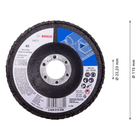 Disco Flap 4-1/2" 115mm G40 Curvo FibraVidrio x421 Bosch 2608619906 Bosch-Disco Flap 4-1/2" 115mm G40 Curvo FibraVidrio x421 Bos