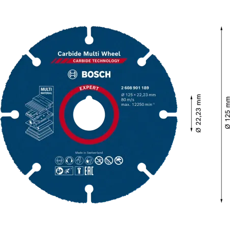  Disco Corte Carbide Multi Wheel 5" 125x22.23mm Expert Bosch 2608901189 45.762712 Disco Corte Carbide Multi Wheel 5" 125x22.23mm