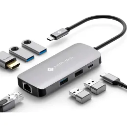  Estacion de puertos/Docking Station NOVOO 7-in-1, Interfaz USB-C, Plug-and-Play 0 Estacion de puertos/Docking Station NOVOO 7-i