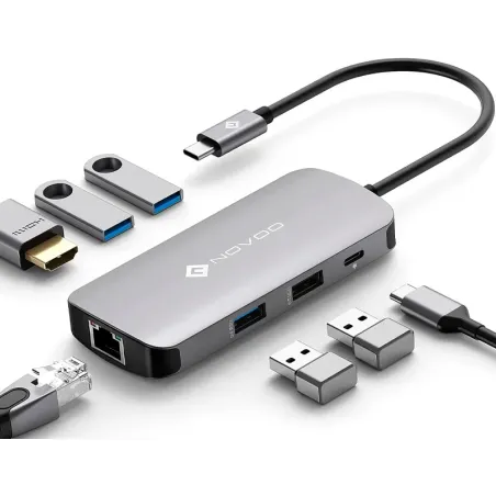  Estacion de puertos/Docking Station NOVOO 7-in-1, Interfaz USB-C, Plug-and-Play 0 Estacion de puertos/Docking Station NOVOO 7-i