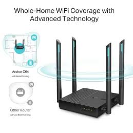 Router WiFi inalámbrico DualBand MU-MIMO AC1200 Tp-Link Archer C64 Tp-link-Router WiFi inalámbrico DualBand MU-MIMO AC1200 Tp-Li
