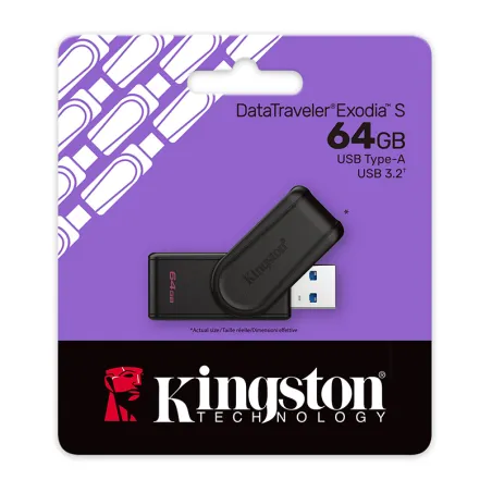 Memoria Flash USB Kingston DataTraveler Exodia S, 64GB, interfaz: USB 3.2 Gen 1, Negro