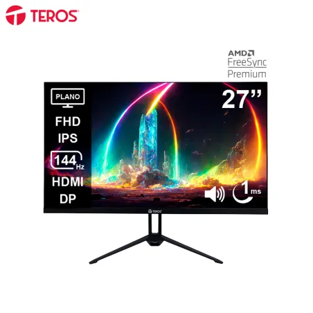 Monitor Plano TEROS TE-2714S, 27" FHD IPS, 144Hz, 1ms, HDMI,DP, Audio Out, Parlantes Teros-Monitor Plano TEROS TE-2714S, 27" FHD