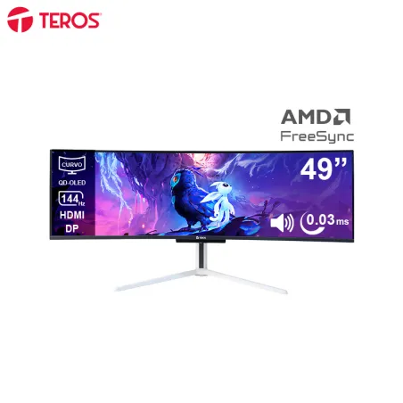 Monitor Curvo Gaming TEROS TE-4920G, 49" QD-OLED, 144Hz HDMI, DP, Audio Out, Parlantes