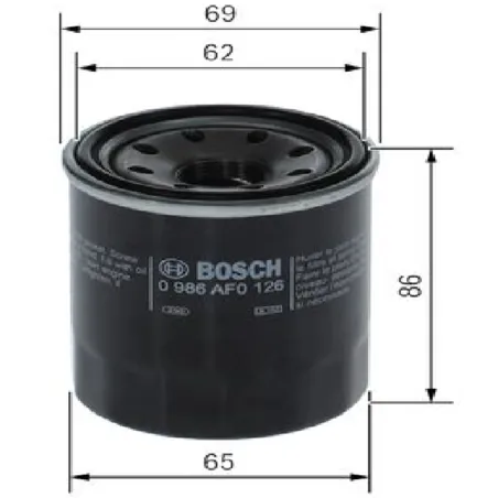 Filtro Aceite M20 87x69mm BYD Chery Dongfeng Fiat Great Wall Honda Hyundai Jac Mitsubishi Nissan W610/82 Bosch 0986AF0126 Bosch-