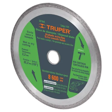  Discos Diamantados 7" continuos Fino, 2.2mm, DDT-804C 11579 Truper 44.067797 Disco Diamantado continuos Acabado Fino 7" Centro 