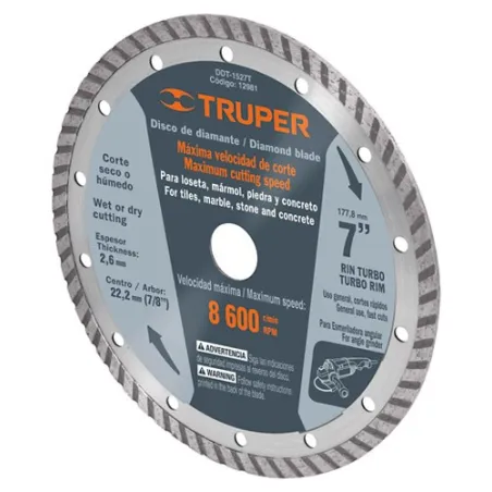 Disco Diamantado Turbo Uso General 4" Centro 7/8", 2mm, Abrasivo 8mm, DDT-861T 12979 Truper