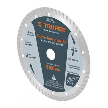  Discos Diamantados 7" Turbo Uso General , 2.6mm, DDT-1527T 12981 Truper 32.20339 Disco Diamantado Turbo Uso General 7" Centro 7