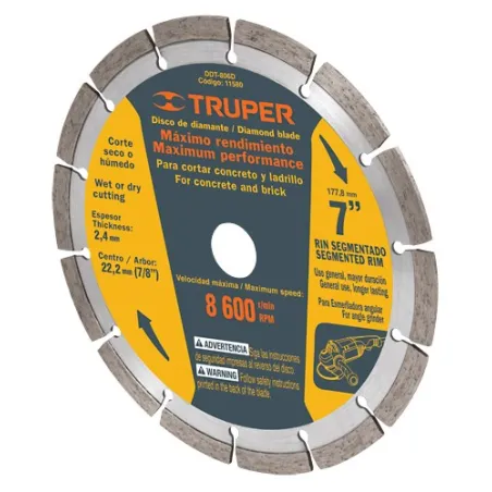 Discos Diamantados 7" Segmentado Cortes Rapido, 2.4mm, DDT-806D 11580 Truper 34.745763 Disco Diamantado Segmentado Cortes Rapid