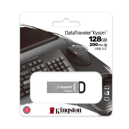 Memoria Flash USB Kingston DataTraveler Kyson 128GB, USB 3.2 Gen 1, Color Plata. Kingston - 1