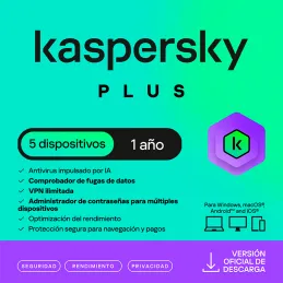 Antivirus Kaspersky Plus para 5 PCs Lic 1 año Producto Virtual. Kaspersky-Antivirus Kaspersky Plus para 5 PCs Lic 1 año Producto