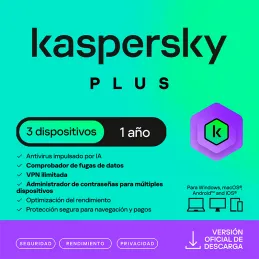 Antivirus Kaspersky Plus para 3 PCs Lic 1 año Producto Virtual. Kaspersky-Antivirus Kaspersky Plus para 3 PCs Lic 1 año Producto