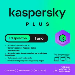Antivirus Kaspersky Plus para 1 PC Lic 1 año Producto Virtual. Kaspersky-Antivirus Kaspersky Plus para 1 PC Lic 1 año Producto V