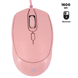 Mouse Óptico Teros TE-1226S 800-1200-1600 DPI USB 4 Botones Color Rosado 11.8644 Mouse Óptico Teros TE-1226S 800-1200-1600 DPI 