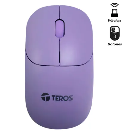  Mouse óptico inalámbrico TEROS TE-1219S 1000 DPI receptor USB 3 botones color morado 6.7797 Mouse óptico inalámbrico TEROS TE-1