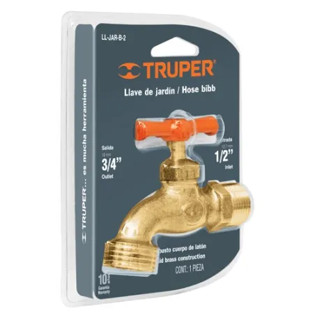 Caño para Jardin, de Laton 1/2" 140g, en Blister, Rosca 5 Cuerdas, Entrada 1/2" Salida 3/4", LL-JAR-B-2 13147 Truper