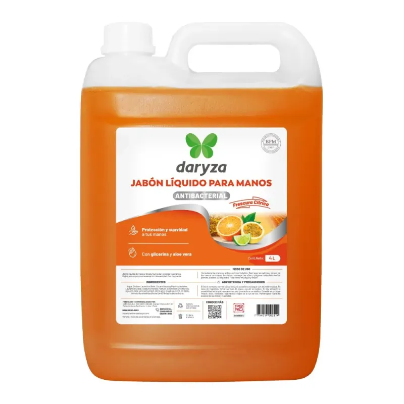 Jabon Liquido Para Manos 4L Antibacterial Frescura Citrica Daryza 32324 Daryza-Jabon Liquido Para Manos 4L Antibacterial Frescur